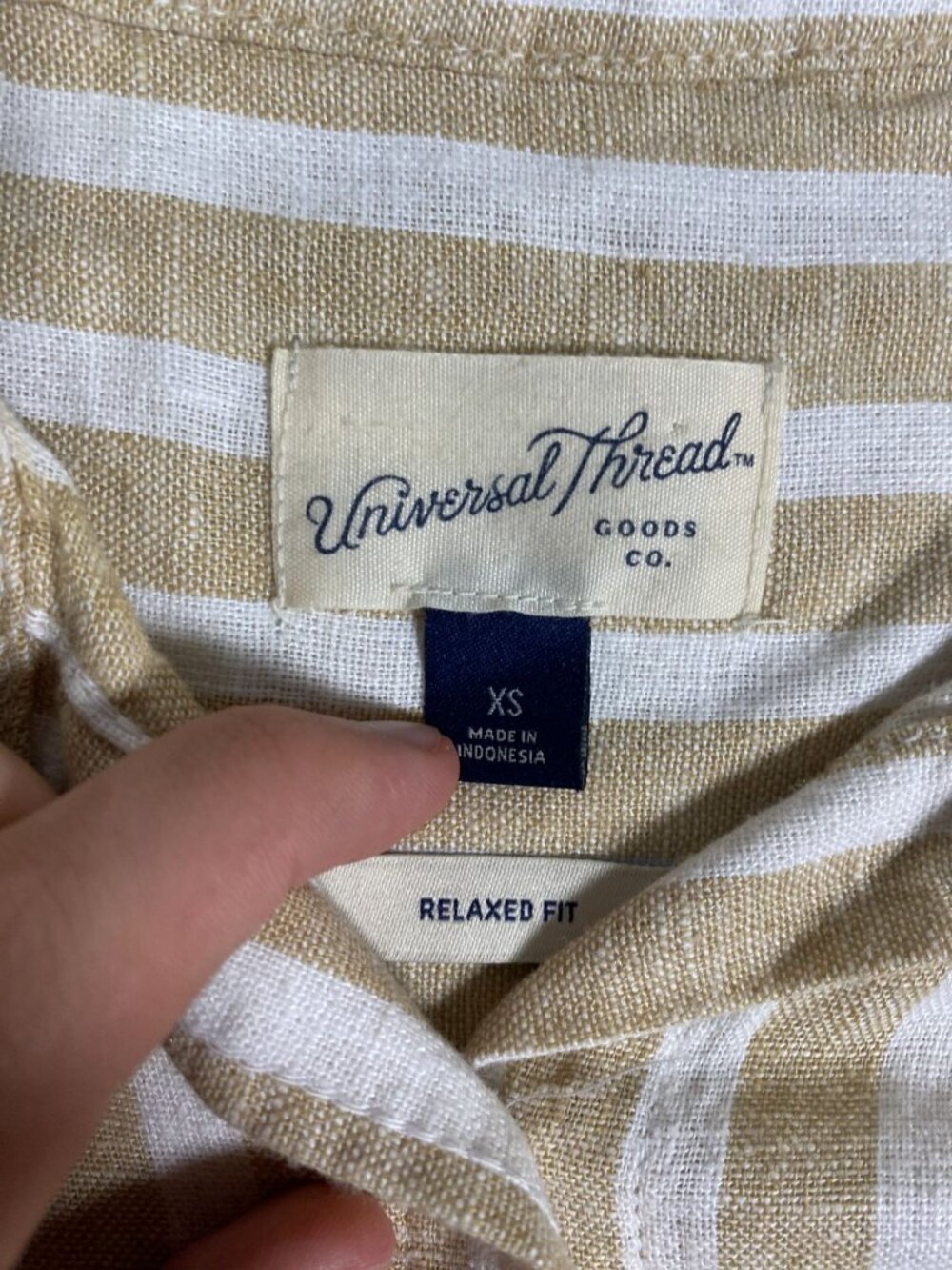 Universal Thread Striped Beige Long-Sleeve Button-Down Shirt Relaxed XS Linen - Picture 4 of 7